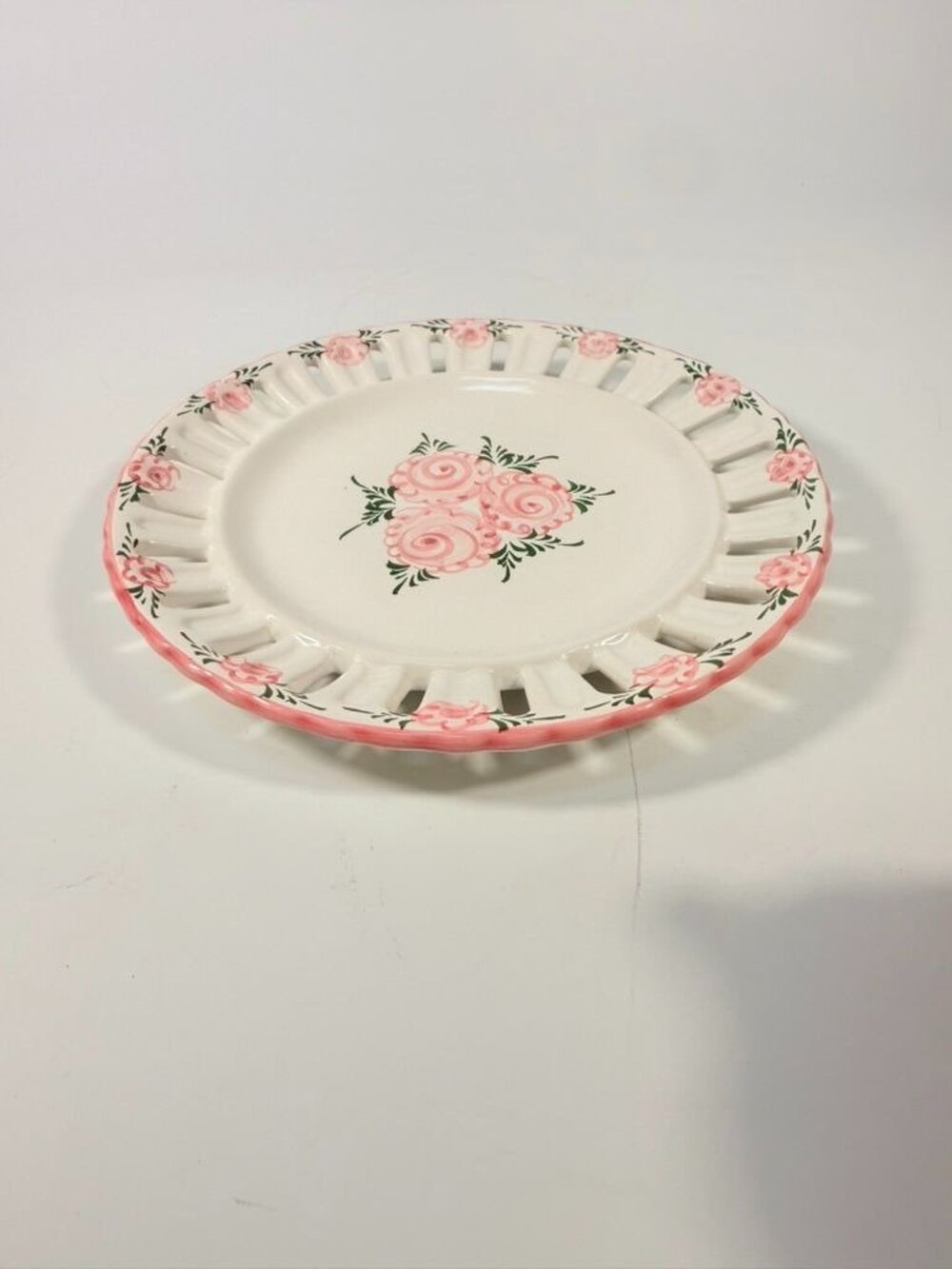 Pottery Reticulated Plate Hand Painted Floral Vintage Vestal Alcobaca Portual Ce - Picture 12 of 16